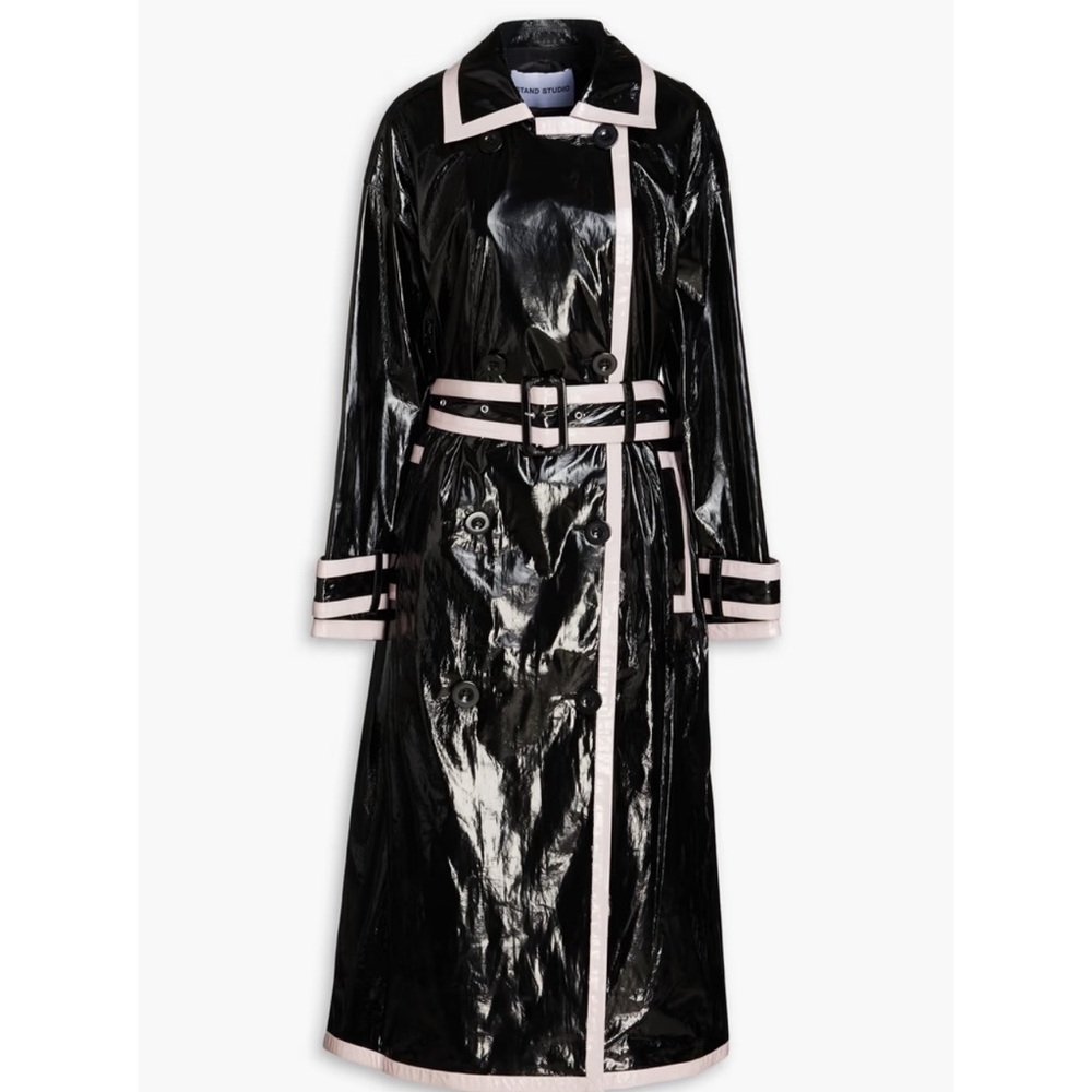 Gorgeouss Stand Studio faux patent-leather trench coat